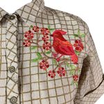 Bombay Paisley Tan Grid Dress Cardinal Embroidery M Button Down Unique Indie Size M Photo 2