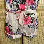 Victoria's Secret Pale Pink Striped Floral Silk Feel Romper Pajamas One Piece M Photo 4