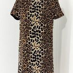 Line and Dot Small Brown and Black Leopard Animal Print Short Sleeve Shift Dress Photo 0