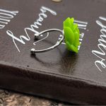 Vintage Y2K Lime Green Floral Rose Stainless Steel Adjustable Ring Photo 4