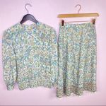 Vintage Shrader Sport Paisley Floral Knife Pleat Midi Skirt Set Cream Multi 6P Pink Photo 10