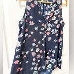 J.Crew Floral collarless blouse tank top navy blue small preppy business casual Photo 2
