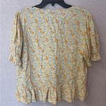 Sophie Rue  Women Sz L Yellow Blue Floral‎ Puff Sleeve Tie Front Top Cottagecore Photo 5
