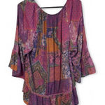 None Boho Bohemian peasant top shirt blouse abstract mandala hippie flower child top Photo 0