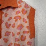 FRNCH Paris Orange Pink Animal Print Sweater Vest Large Shawl Collar Button New Photo 4