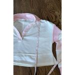 Altar'd State Cropped Sweatshirt Top Collegiate Pink Cream Stripe Patchwork XS Photo 7