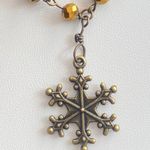 Snowflake Beaded Rosary Style Red, Brass & Golden Wire Wrapped Necklace Photo 1