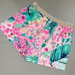 Lilly Pulitzer Multicolor Floral Shorts Gold Metallic Elastic Waistband Size S Photo 3