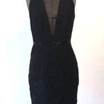 Carmen Marc Valvo Mesh Insert Lace Cocktail Dress sexy low cut neckline Photo 4