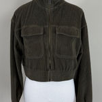 Aerie ‘Groove On’ velour Corduroy Cropped Streetwear Jacket Olive Green Small Photo 0