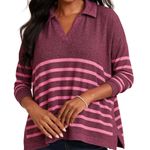 Maurice's  Women's Size Large Pink Burgundy Striped Collared Relaxed Oversized Top Photo 0