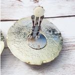 Vintage Clip On Earrings Bright Blue with Gold Tone Large Chunky Halo Statement Photo 5