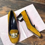 Tory Burch gold buckle brown suede kitten block heels Photo 0