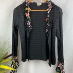 Alberto Makali Black Open Front Floral Ruffle Trim Top L Photo 0