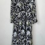 Belle Sky Women's Medium Balloon Sleeve Boho Floral Tie V-Neck Maxi Dress Black Photo 5
