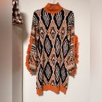 Farm Rio  tribal turtleneck sweater dress fringe size small Photo 6