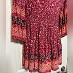 American Eagle Red Paisley Long Sleeve Bohemian Western Peasant Dress S Photo 5