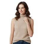 Feel The Piece Oatmeal Sleeveless Turtleneck M/L – Soft Ribbed Tencel Knit Tan Size undefined Photo 2