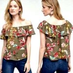 Maeve Anthropologie Fall Moth Leaves Ruffle Off Shoulder Floral Blouse Large Photo 1
