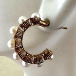 Gold tone faux pearl hoop earrings Photo 1