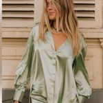 Daily Drills Satin Blouse in Light Green Size XS Photo 0