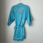 Vintage 90s Elyse of California Blue Satin Floral Embroidered Robe S Photo 2