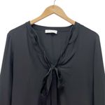 Sandro Paris 100% Silk Black Long Sleeve Blouse Tie Neck Top Size 2/Medium US 6 Photo 4