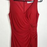 Mac Duggal NEW Ieena For Red Faux Wrap Thigh High Slit Ruched V-Neck Gown Size 4 Photo 4