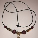 Vintage Gold Tone Wooden Beaded Chunky Boho Statement Pendant Necklace Black Photo 7