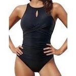 NWT Tempt Me High Neck Keyhole Twist Front Tummy Control Shaping Swimsuit M Black Size M Photo 1
