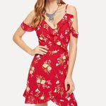 ✨ Knot Side Floral Ruffle Dress✨ Red Size L Photo 1