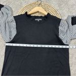 Adrianna Papell  Sweater Blouse 3/4 Balloon Sleeve Gingham Ruffle Neck in Black M Photo 9