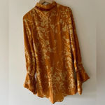 Free People Dress Aries Floral High Neck Open Back Dress Gold Floral XS Photo 3