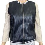 Vintage Alexandra Collection Womens Vest Faux Leather Chevron Black White Small Photo 3