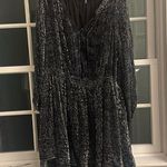 Elie Tahari  xl dress gray black shimmery lined except sleeves short tie neck Photo 0