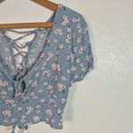 Sky And Sparrow Blue Floral Crop Top Photo 3