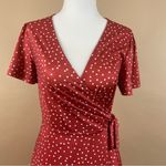 Retro Women's Small Polka Dot Ruffle Tie Wrap Flowy 50's V Neck Swing Dress Red Photo 1