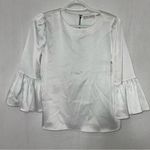Alice + Olivia Bernice white Satin long sleeve Blouse with ruffle sleeves Photo 2