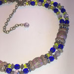 Chico's  Vintage Blue & Yellow Silver Tone Beaded Boho Necklace Photo 2