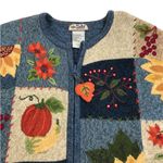 Tiara International TIARA Vintage Patchwork Enbroidery Full Zip Cardigan Sz M Blue Retro Cottage Y2K Photo 6