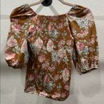 Bohme  Floral Brown Puff Sleeve Top Sz S Photo 2
