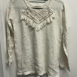 Elegant Cream Boho Woven with Tassels Women's Top White Size XS Photo 0
