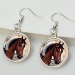 NWT Equestrian Circular Glass Dangle Earrings Brown Photo 1