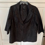 T Milano Woman Black Zebra Print Blazer Jacket 16W 3/4 Sleeve Collar Photo 0