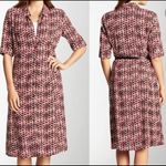 J. Jill size 14P collared shirt dress red white black triangle pattern knee lgth Photo 14
