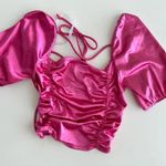 Popular 21 NEW Hot pink metallic barbie lace up crop top Photo 4