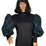 Vintage Leslie Lucks plaid drop waist dress puffy sleeves green black medium Photo 10