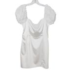 Lulus White Satin Mini Dress with Puffy Sleeves NWT Size Large Bridal Mini Dress Photo 2