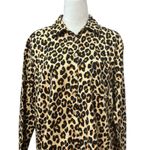 Nordstrom Womens Button Up Shirt Beige Leopard Animal Print Fleece L NWOT Photo 1