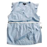 Lane Bryant Size 14 Blue and White Striped Blouse Capped Ruffle Sleeve Vneck Photo 5